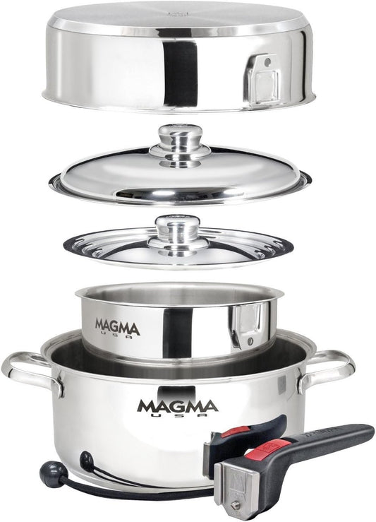 MAGMA Products, A10-362-IND 7 Piece Induction Cook-Top Gourmet Nesting Stainless Steel Cookware Set, Black