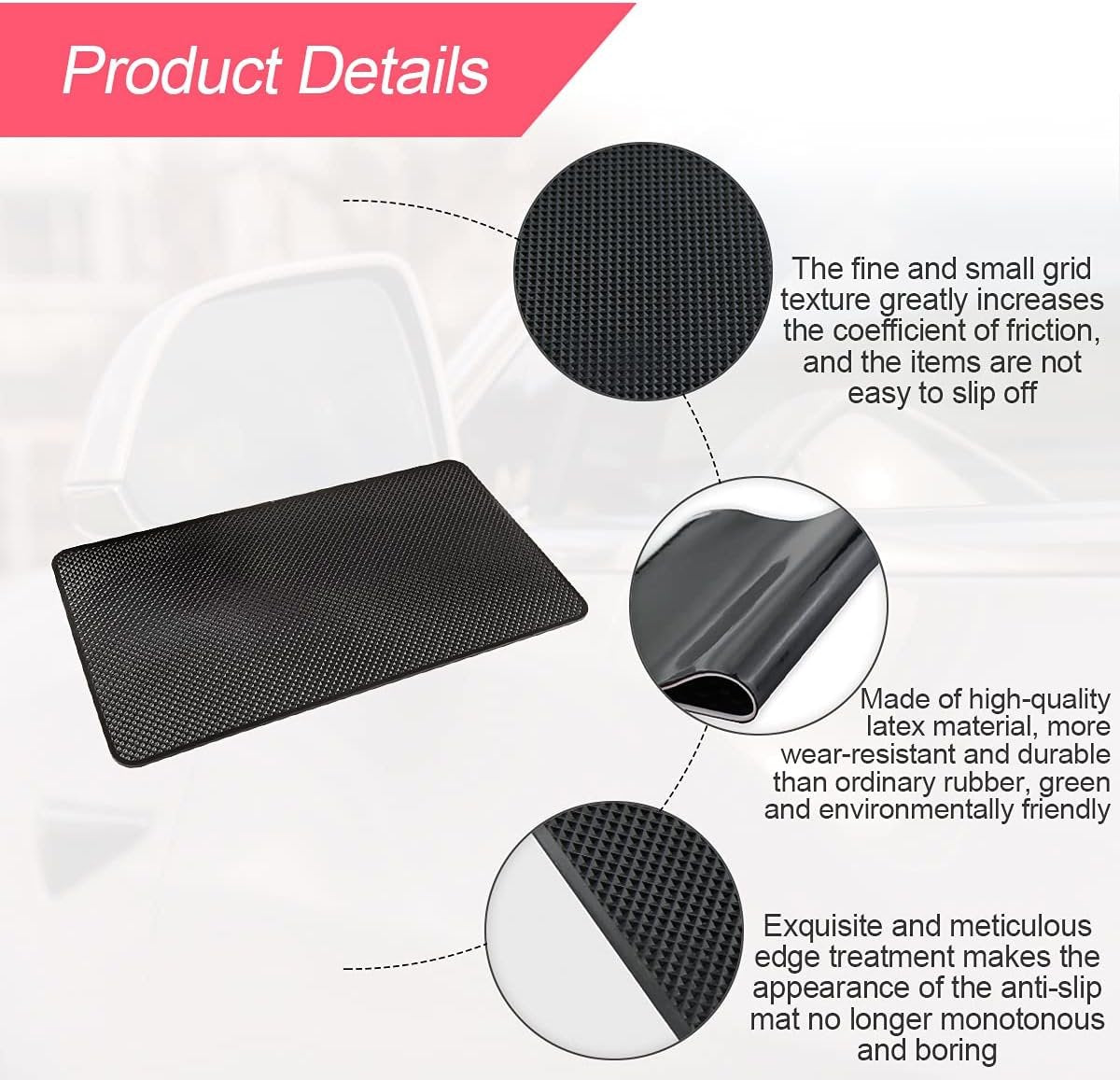 Car Dashboard Anti-Slip Rubber Pad, 10.6"x 5.9" Universal Non-Slip Car Magic Dashboard Sticky Adhesive Mat for Phones Sunglasses Keys Electronic Devices and More Use (Black/Grid)