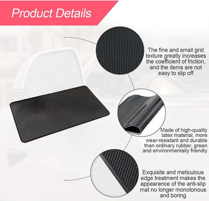 Car Dashboard Anti-Slip Rubber Pad, 10.6"x 5.9" Universal Non-Slip Car Magic Dashboard Sticky Adhesive Mat for Phones Sunglasses Keys Electronic Devices and More Use (Black/Grid)