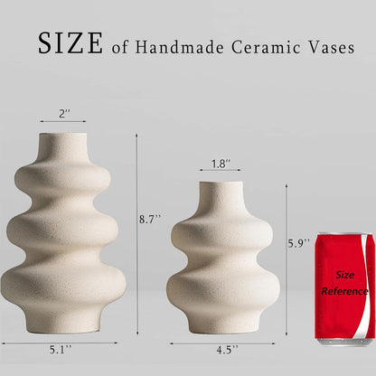 Steviieden Ceramic Vases Set 2, Modern Dried Flower Vases, Off White Round Vases, Boho Home Decor for Centerpieces Wedding Dinner Table Party Living Room Office Bedroom, Housewarming Gift