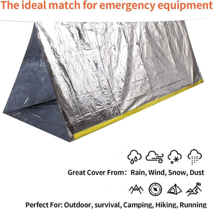 Emergency Tent, 2-Person 8’ X 5’ Waterproof Mylar Thermal Survival Shelter Tube Tent for Hiking Camping (Silver)