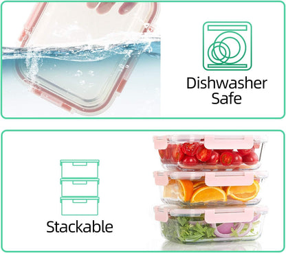 [10 Pack] Glass Meal Prep Containers, Food Storage Containers with Lids Airtight, Glass Lunch Boxes, Microwave, Oven, Freezer and Dishwasher Safe