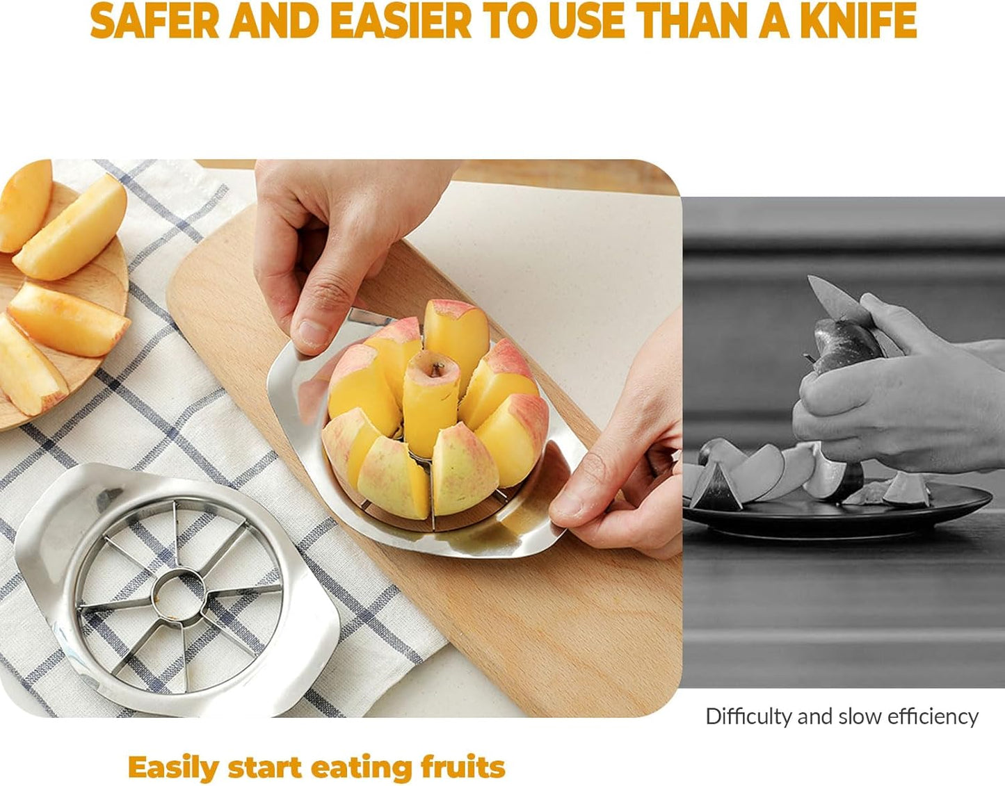 Fruit Cutter apple slicer 8 slices,Anti-Slip Handle Easy to Use,8-Blade apple corer,Time-Saving,Stainless Steel Cutter and Divider For apple Tomato Orange Pear Pineapple,kitchen gadgets Tool