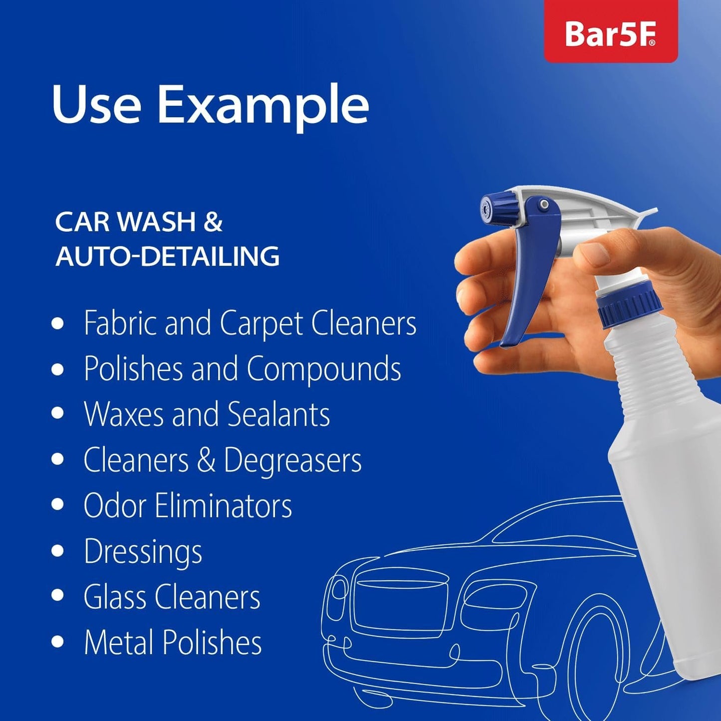 Bar5F Set of 4 Premium Empty 16 oz Spray Bottles, NBR Gasket - Superior Hydrocarbon Resistance - Ideal for Auto Detailing & Industrial Cleaning