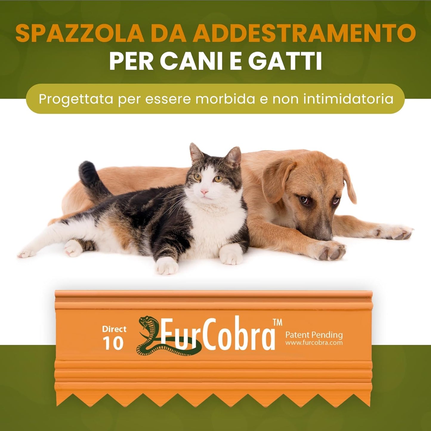 FurCobra Direct 10 Pet Grooming Brush 9cm - Gentle, No Metal Blades Brush Cats and Dogs - Portable, Easy to Use, Carder for Dogs and Cats