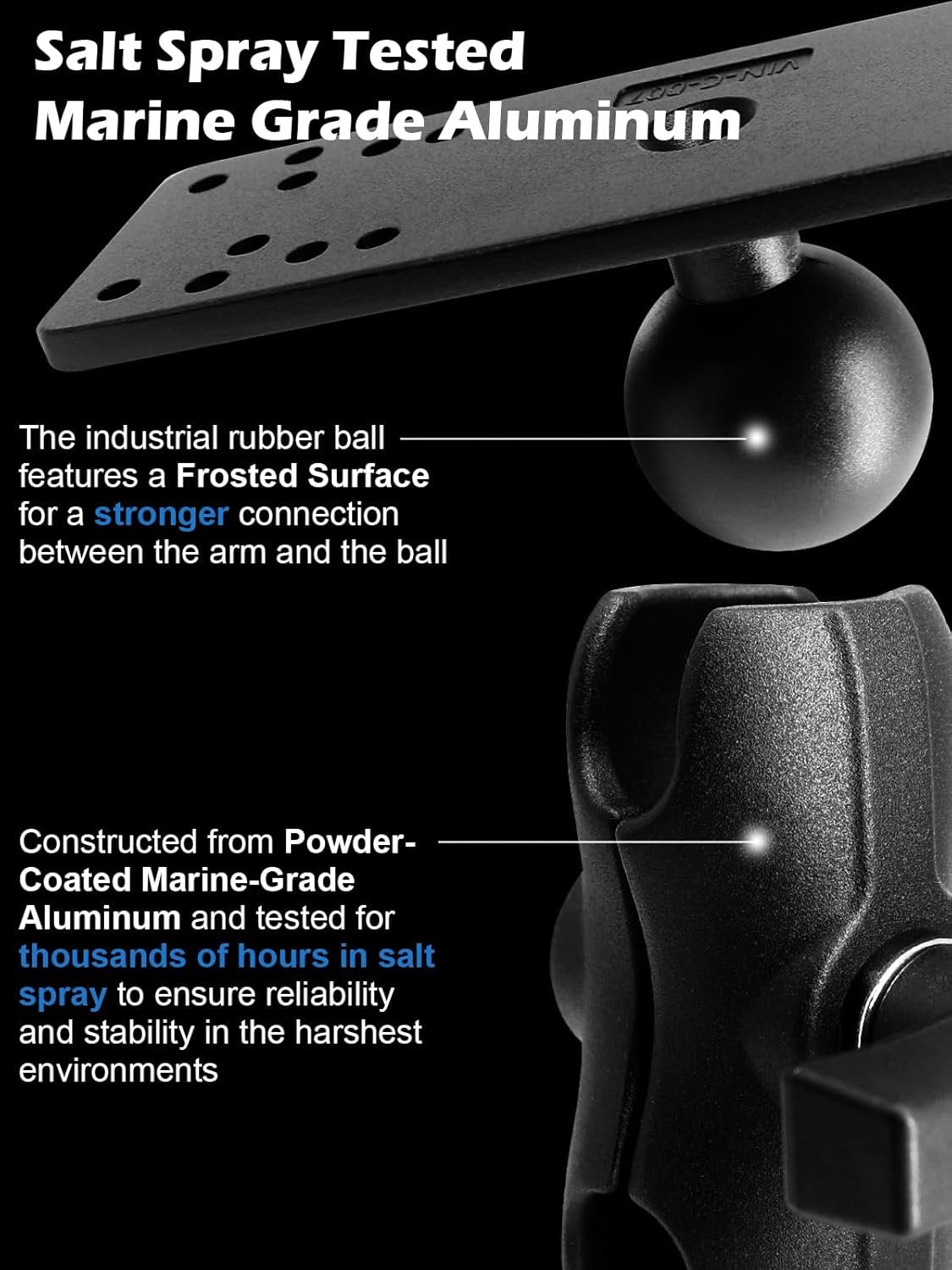 WINDFRD 1.5" Ball Short Arm Fish Finder Mount, Marine Electronic Mount, Universal Mounting Plate with 1.5 inches / 38mm / C Size Ball Adapters, Compatible with Garmin, Lowrance, Humminbird and More