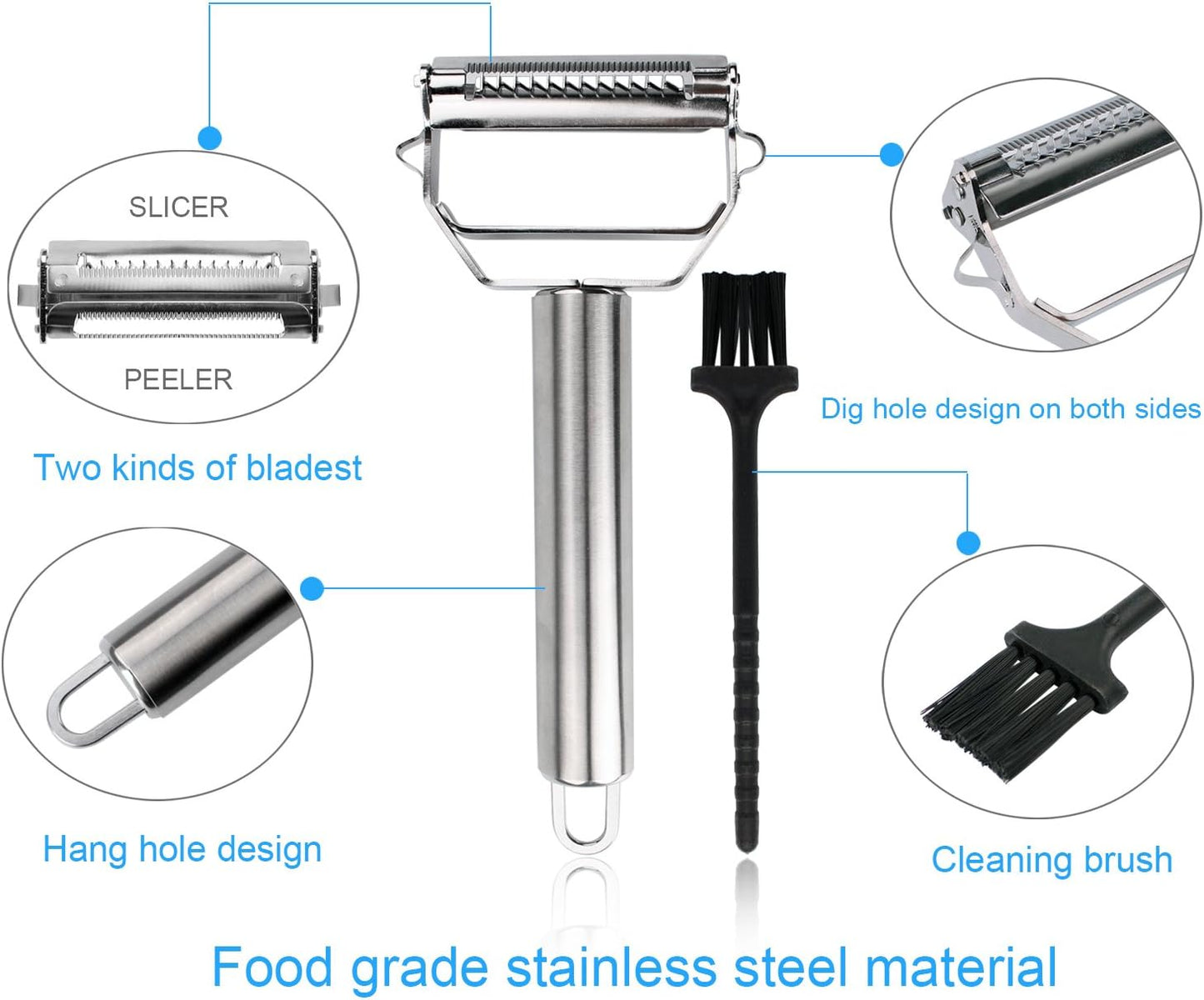 Sunkuka Julienne Peeler Stainless Steel Cutter Slicer with Cleaning Brush Pro for Carrot Potato Melon Gadget Vegetable Fruit