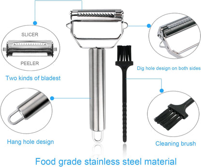 Sunkuka Julienne Peeler Stainless Steel Cutter Slicer with Cleaning Brush Pro for Carrot Potato Melon Gadget Vegetable Fruit