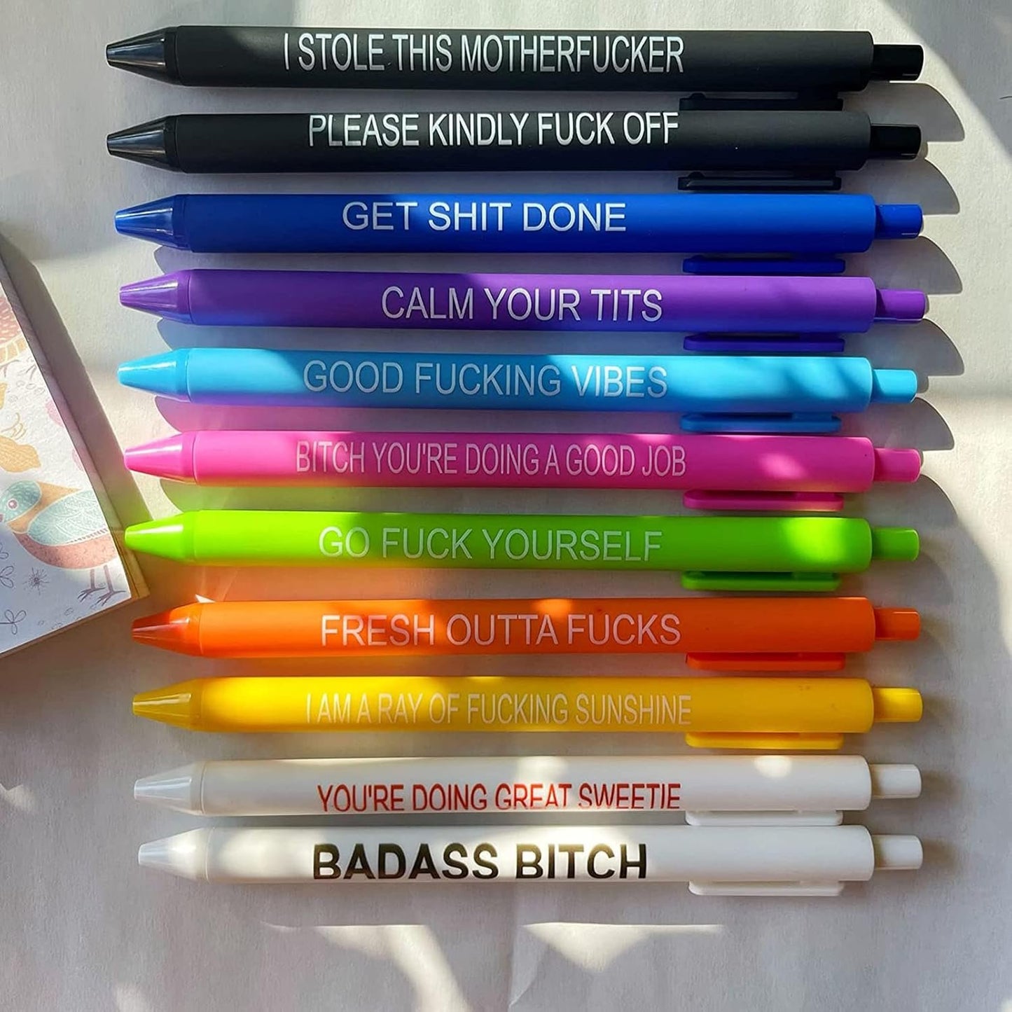 11PCS Funny Pens, Describing Mentality Daily Pen Set, Retractable Pure Color Pastel Gel Ballpoint Pens, 0.5mm Fine Point Ink Pens for Office School Writing Journaling Taking Notes