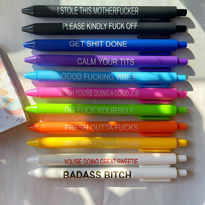 11PCS Funny Pens, Describing Mentality Daily Pen Set, Retractable Pure Color Pastel Gel Ballpoint Pens, 0.5mm Fine Point Ink Pens for Office School Writing Journaling Taking Notes