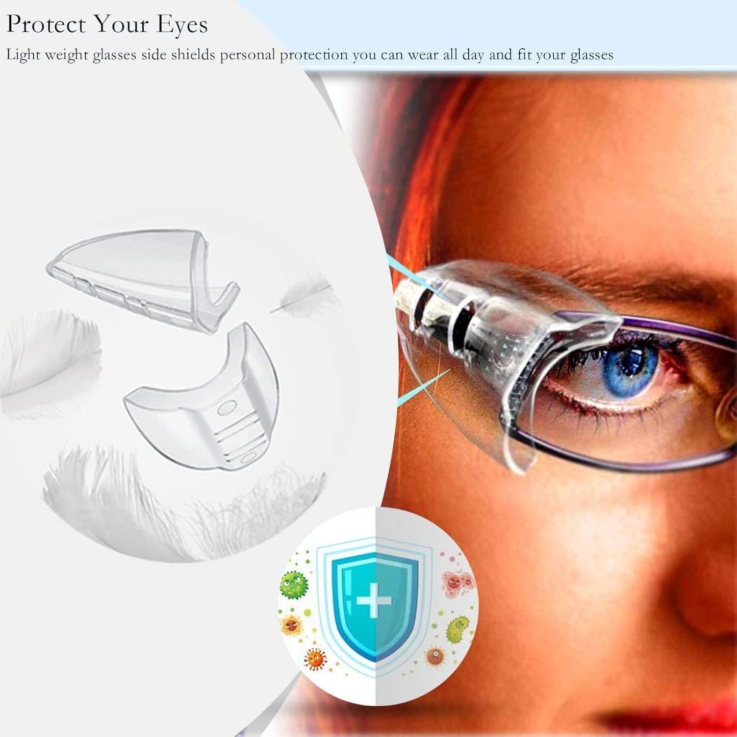Safety Glasses Side Shields,Eye Protection Flexible Anti Slip on Clear Side Shield,Fits Most Glasses Eyeglasses Frames