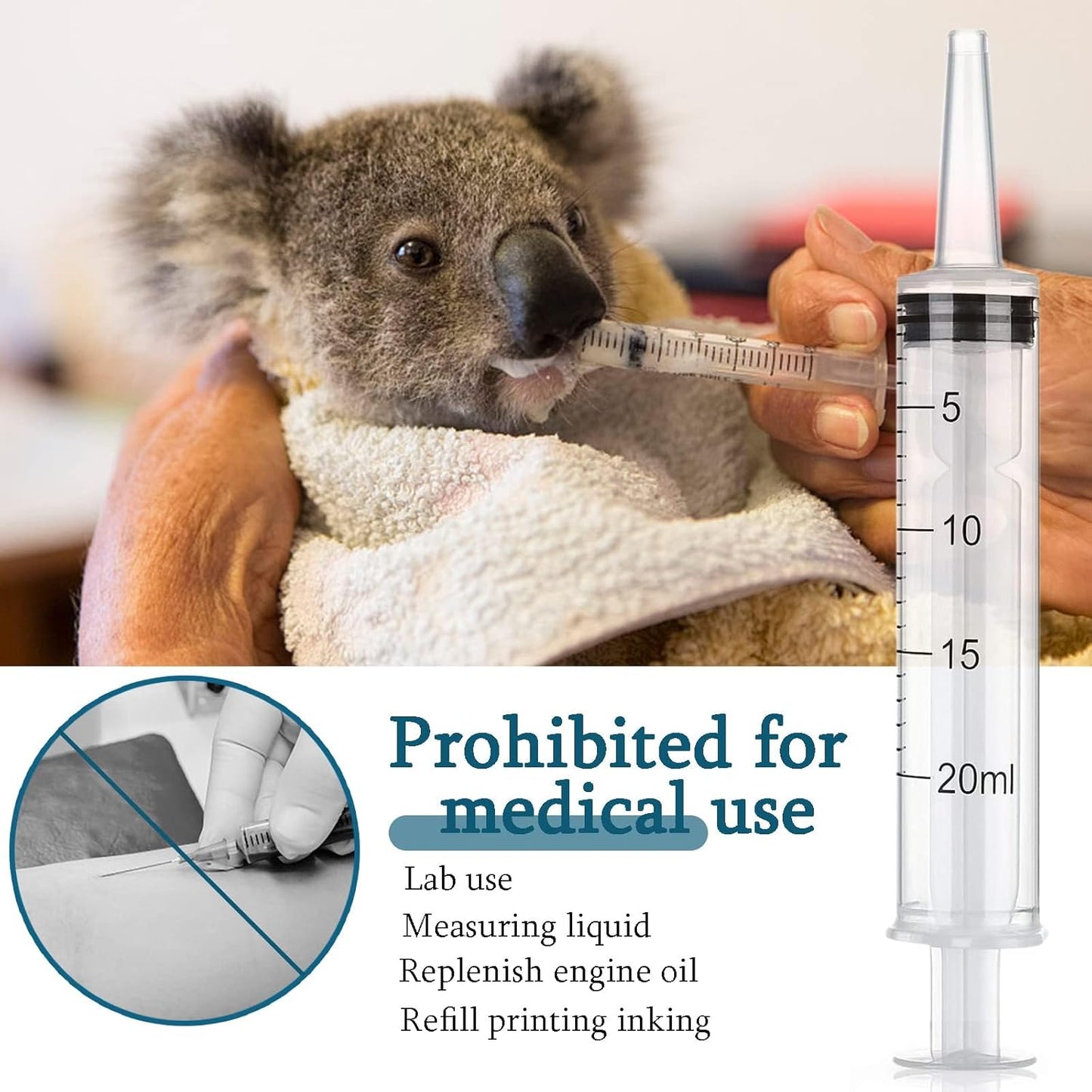 10Pcs Plastic Syringes, 10ml 20ml Measuring Syringe Measurements Individually Sealed Applicator for Industrial Experiments Scientific Labs Oiling Watering Liquids Glue Feeding Pets (20ml-10Pcs)