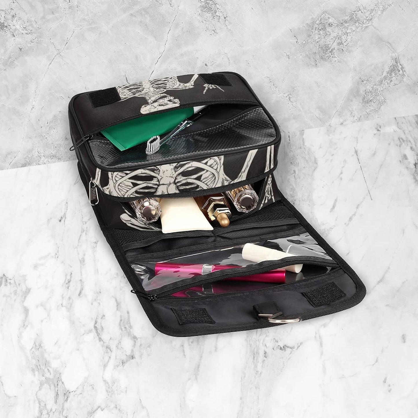 Hanging Toiletry Bag Large Cosmetic Travel Bag Portable Makeup Pouch Waterproof Travel Organizer Bag, Skull, One Size, Sport