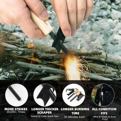 Fire Starter Survival Tool,Ferro Rod Fire Starter Kit & Backpacking Multitool,Flint and Steel,Firestarter Survival,fire Steel,fire Rod
