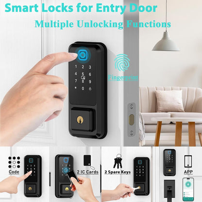 WiFi Front Door Lock Set, Hunnay Keyless Entry Door Lock with Handle, Smart Door Lock with Fingerprint & Digital Keypad, Smart Locks for Entry Door, Bluetooth Enabled with Alexa Voice Control, Black