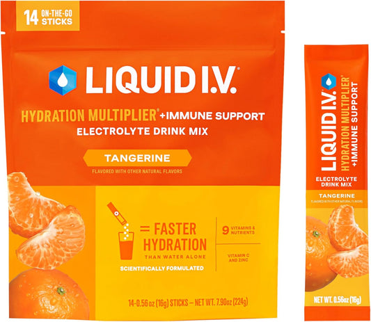 Liquid I.V. Hydration Multiplier + Immune Support, Easy Open Packets, (Natural Tangerine Flavor, 14 Count)