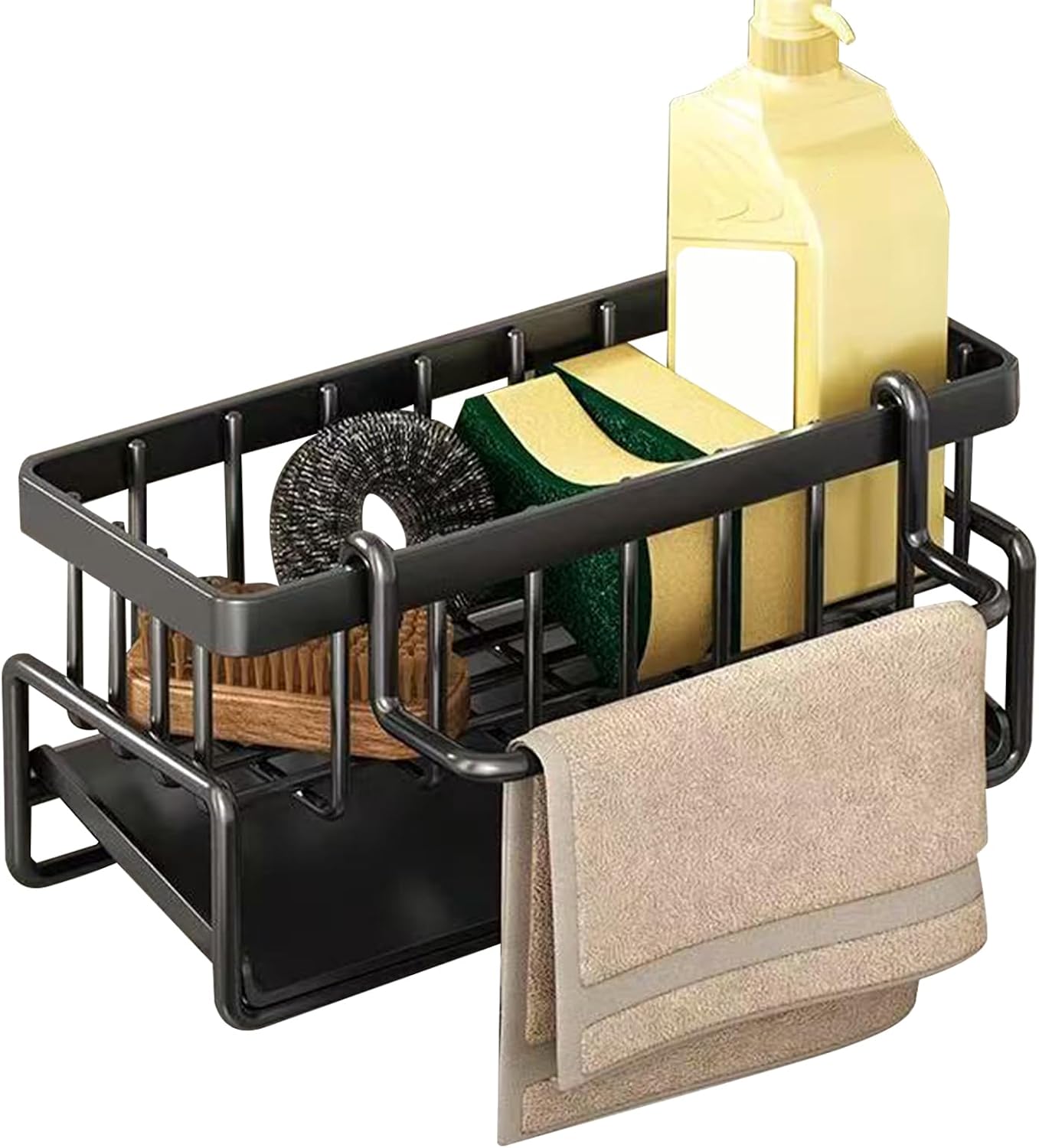 Sink Storage, Sponge Holder, Rust Resistant Easy Installation Modern Aesthetic Durable Vertical, Kitchen Storage for Towel, Soap, Scrubbers, Brushes, 9.06x3.54x4.33inches