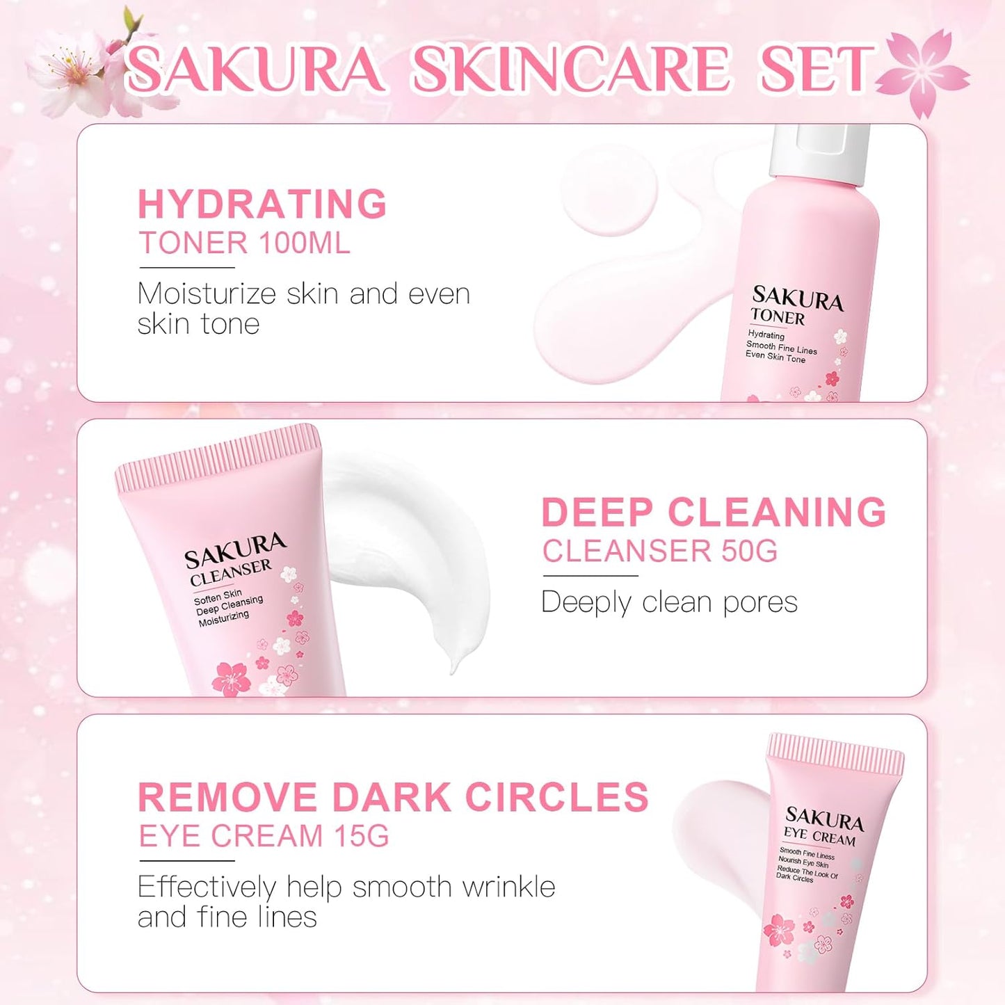 Miioto Full Face Skincare Set, Sakur Skincare Kit, Face Skincare Products, Skin Care Kit with Cleanser, Tonic, Face Cream, Serum and Eye Cream, Moisturizing and Anti-Aging, 5 Pieces (B)