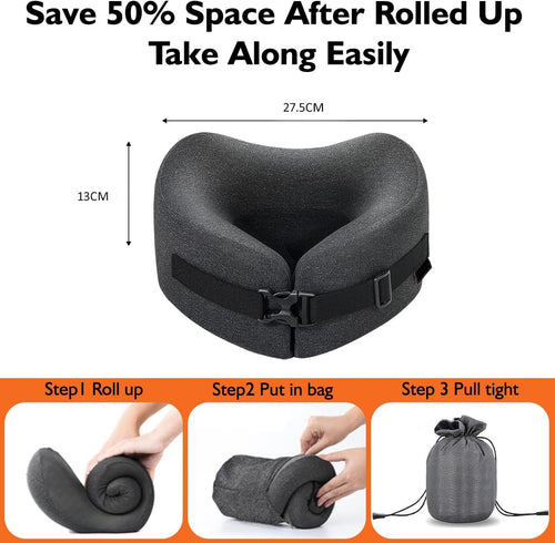 Travel Pillow,Compressed Memory FoamTravel Neck Pillow for Airplane,New Ergonomic Design Soft Neck Support,Travel Essentials Accessories Kit with Eye Masks, Earplugs, and Luxury Bag for Office,Flight