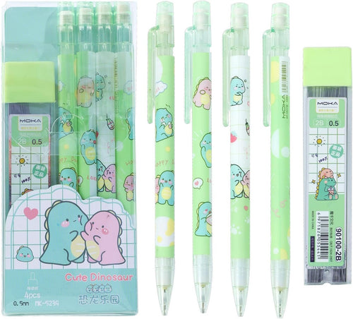 ITAWIXS Cute Mechanical Pencil Set Include 4 Pcs 0.5mm Kawaii Mechanical Pencils with 1 Tubes HB Lead Refills Kawaii Stationary Cute School Supplies for Writing, Drawing, Sketching, Green