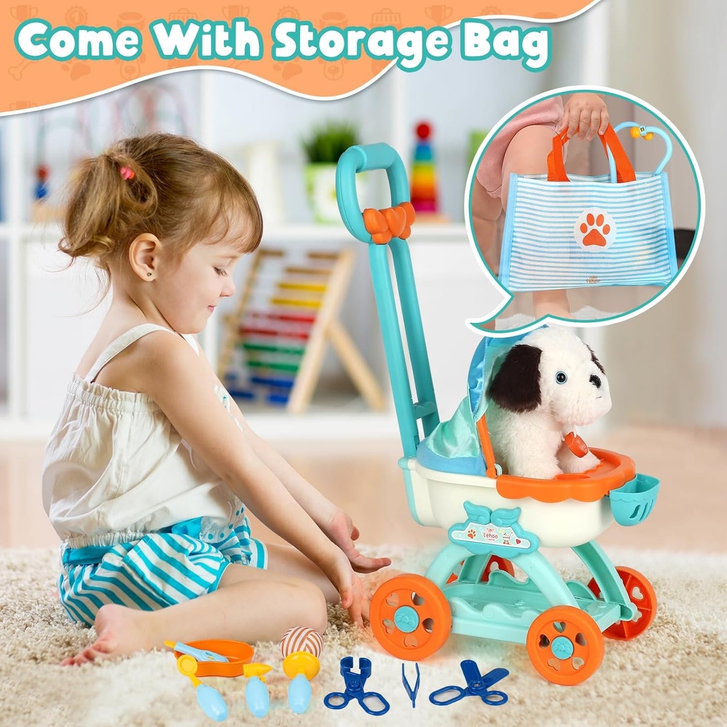 Lehoo Castle Veterinarian Set for Toddlers, Doctor Kit for Kids, Pet Care Play Set with Puppy Stroller, Dog Toys for Kids, Girls Toys for 3 4 5 6 Years Old, Stuffed Animals Gifts for Girls