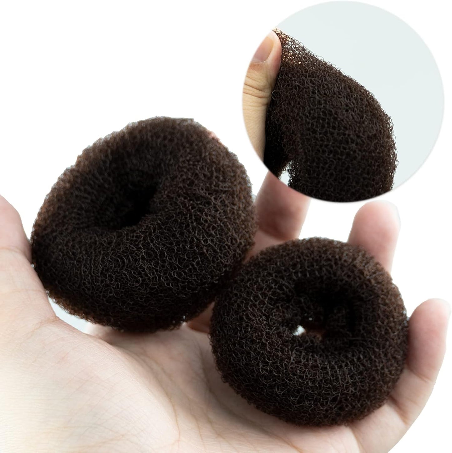 Donut Bread Maker Set of 7 Pieces Brown Ring Shape with 10 U Shaped Clips, 5 Elastic Hair Ropes