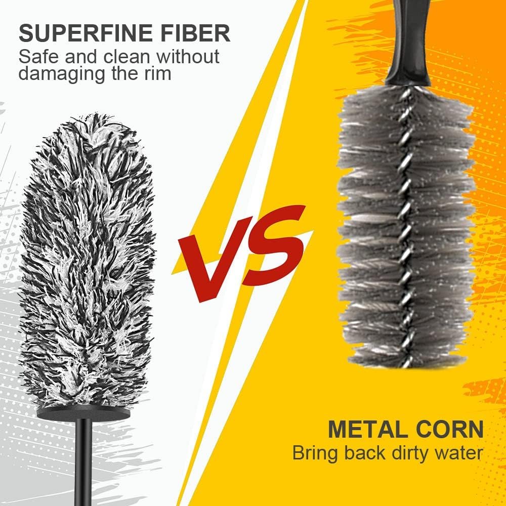 URAQT Car Wheel Brush, Microfibre Wheel Brush, Car Wheel Cleaner Brush, Optimal Care of Rims Without Scratches, for Cleaning for All Types of Rims (Black)