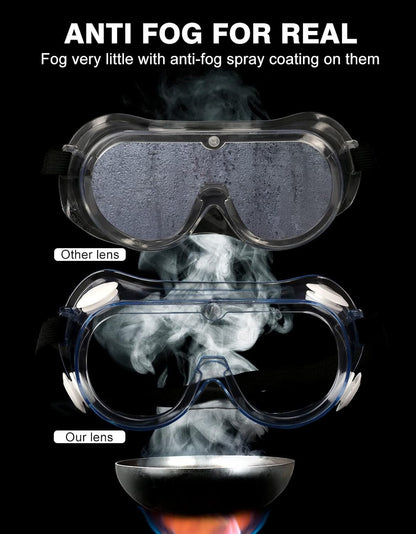 MELASA Safety Goggles, Clear Lens, Anti-Fog Coating, ANSI Z87.1, Adult, Rectangular, Industrial, Laboratory, Unisex