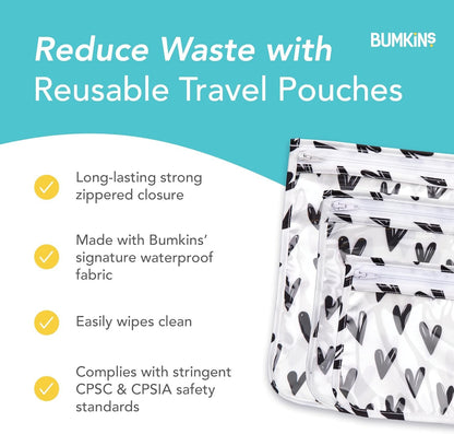 Bumkins Travel Bag, Toiletry, Baby, TSA Approved Pouch, Zip Bag, Quart Size Compliant, Clear-Sided, Diaper Bag Organization, Makeup, Accessories, Set of 3