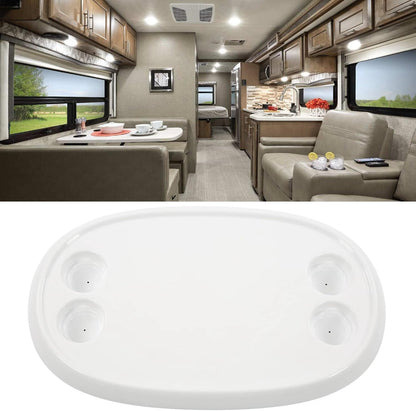 Removable Rectangular Marine RV Table, 680x410mm Oval Table Top Boat Dining Table with 4 Cup Holders Removable Office Desk Rectangle White Humanized for Camper RV Yacht