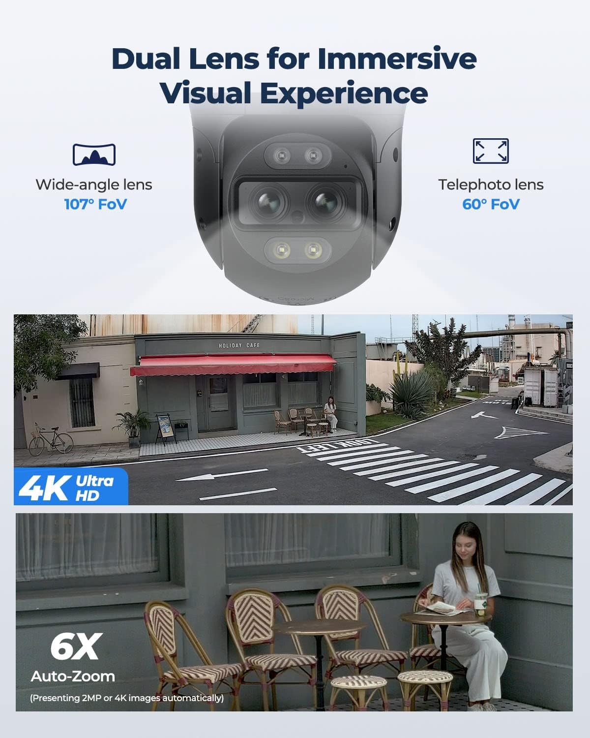 REOLINK 4K PTZ Security Camera System, IP PoE 360 Camera with Dual-Lens, Auto 6X Hybrid Zoomed Tracking, 355 Pan & 90 Tilt, Outdoor Surveillance, AI Detection, Trackmix PoE