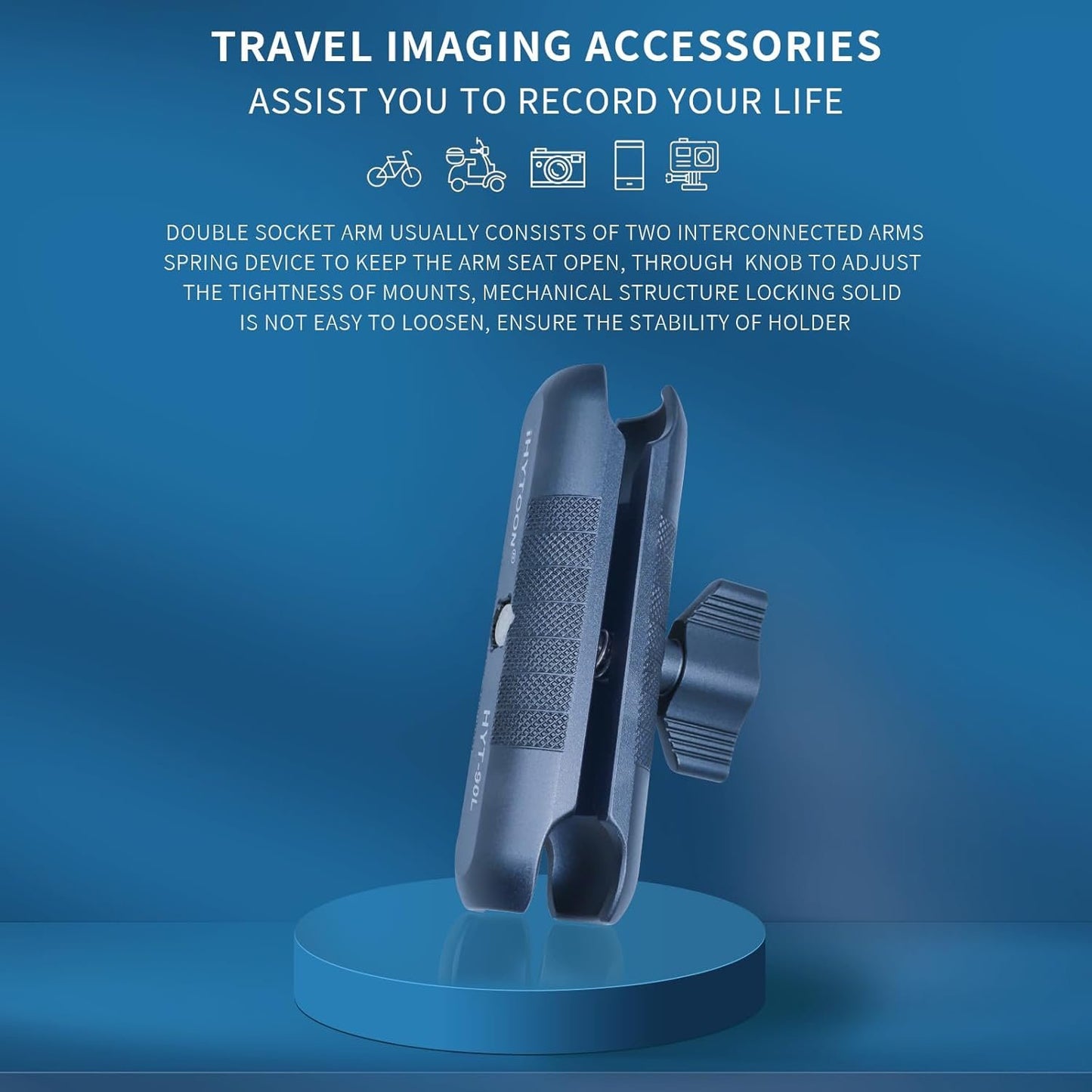 iHYTOON Double Soket Arm Aluminum Alloy Compatible with RAM Mounts B Size 1 inch Ball Adapter (90mm Arm)