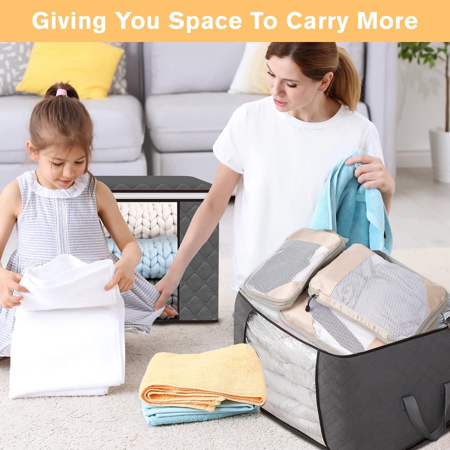 Space-Saving Suitcase Organizer Travel Organizer Suitcase Compression Travel Useful Accessories Waterproof Travel Bags for Underwear Footwear Clothes Fabric, Beige, 3 Pieces