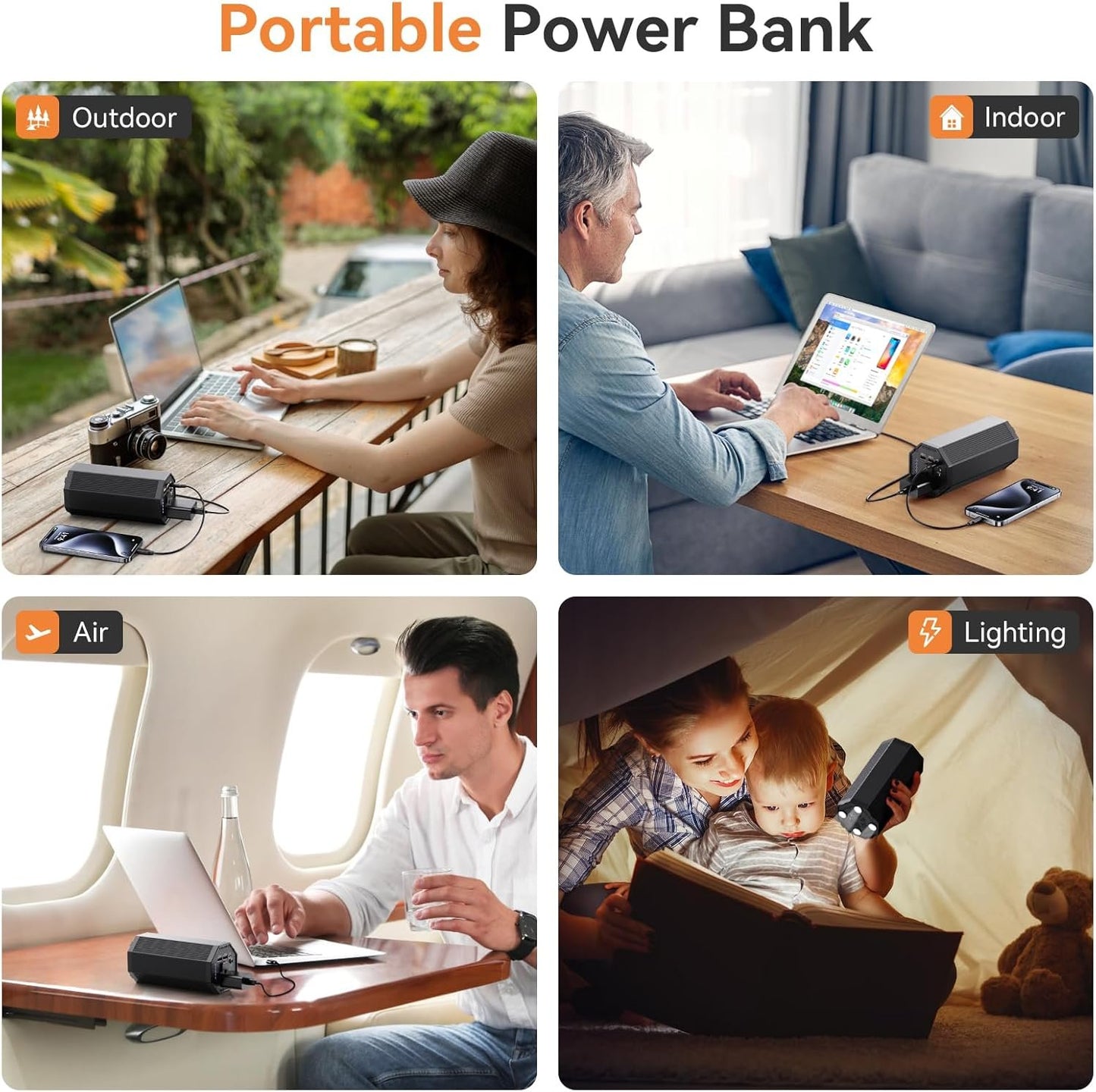 Portable AC Power Bank, Dual 65W PD Laptop Battery Bank, Peak 100W/27000mAh Power Station Super Travel Portable Battery Pack for Outdoor Camping Travel Home Office Hurricane Emergency Use
