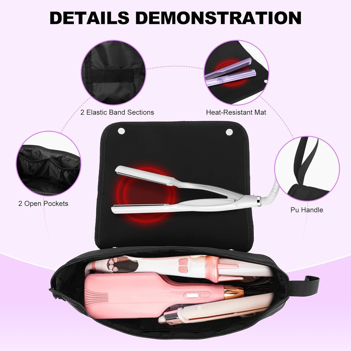 Large Travel Bag for Hot Hair Tools Heat Resistant Curling Iron Hair Straightener 2 in 1 Hair Tool Bag Travel Organizer