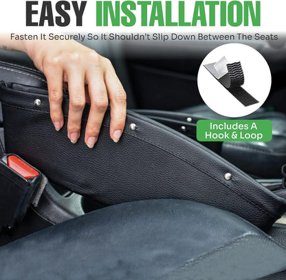 lebogner 2 Pack Car Seat Gap Filler Premium PU Full Leather Seat Console Organizer, Car Pocket Organizer, Car Interior Accessories, Car Seat Side Drop Caddy Catcher