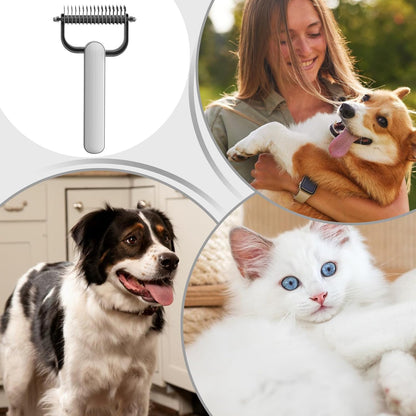 Dematting Comb, Shedding Brush, Grooming Tool, Double-Sided Teeth Design, Comfortable Ergonomic Handle, Pet Hair Detanglers for Dogs and Cats, 6.89x3.86x0.98 Inches