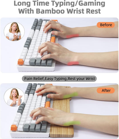 Bamboo Wrist Rest for Computer Keyboard, Ergonomic Mechanical Keyboard Wrist Pad, Hard Wrist Rest for Easy Typing Pain Relief, Anti-Slip Keyboard Rest for Laptop/PC Gaming/Mac (Full Size)