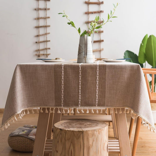 ColorBird Farmhouse Oblong Tablecloth, 55 x 86 Inch Cotton Linen Table Covers, Fabric Cloth Tablecloths for Rectangle Tables Kitchen Dining Tabletop Picnic Patio