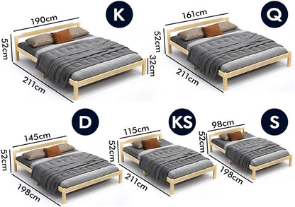 ALFORDSON Queen Bed Frame Wooden Bed Base with Solid Wood Pine Timber Slats, Oak Bed Foundation Mattress Base Platform with Storage Space, Beatrix Series Bedroom Furniture