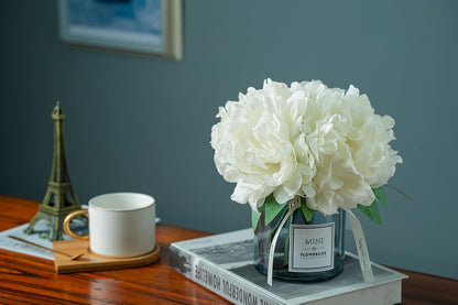 Artificial Hydrangea and Glass vase Decoration, Ins Style Artificial Flower Glass Bottle Set, Suitable for Living Room, Dining Table, Office, Wedding, Hotel Banquet and Other Home Decoration. (white)…