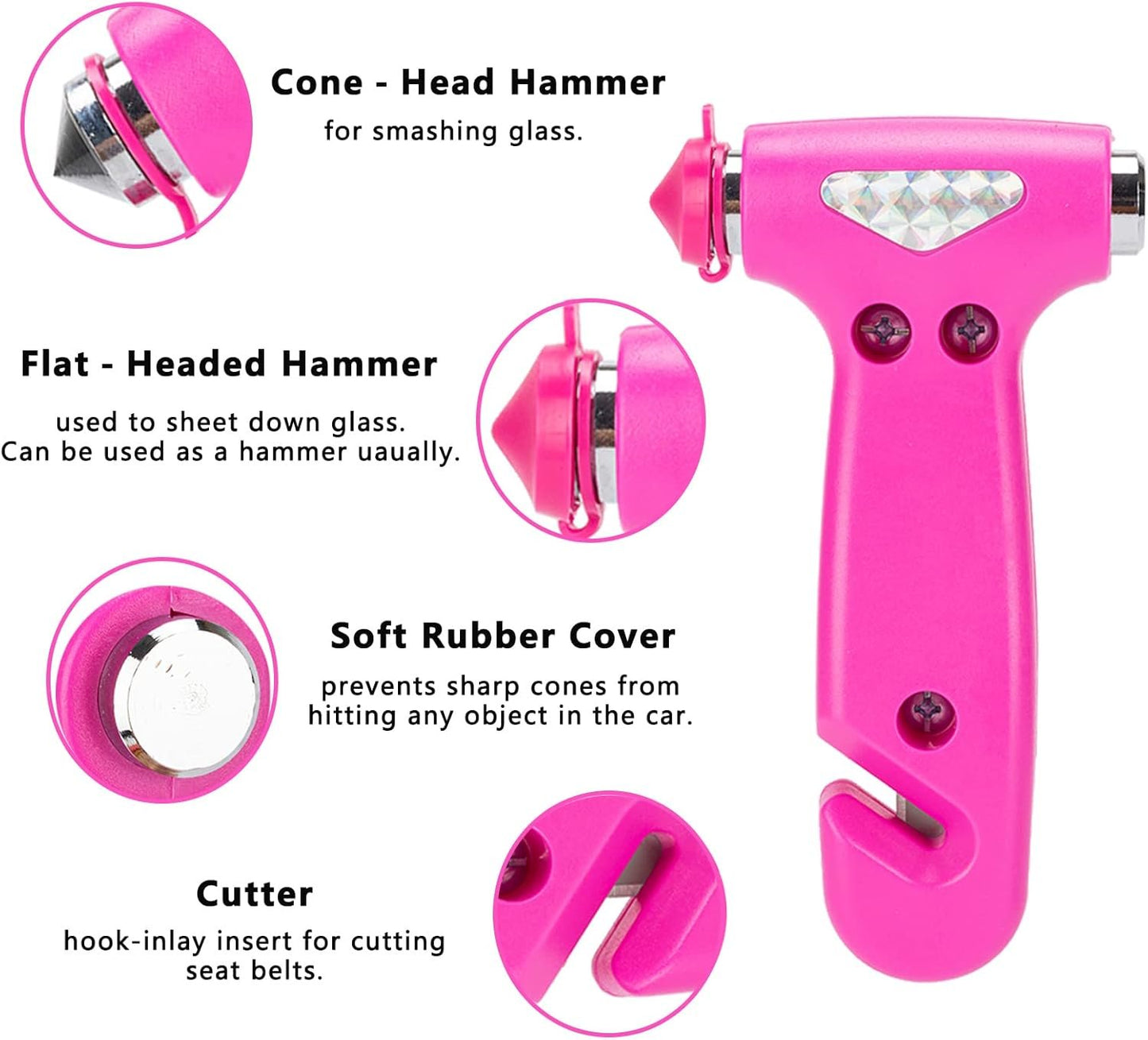 TOOLINKIN Safety Hammer Car Window Breaker & Seatbelt Cutter, Three-in-One Emergency Escape Tool, Multifunctional Escape Tool for Car, RV, Bus (Pink, 1-Pack)