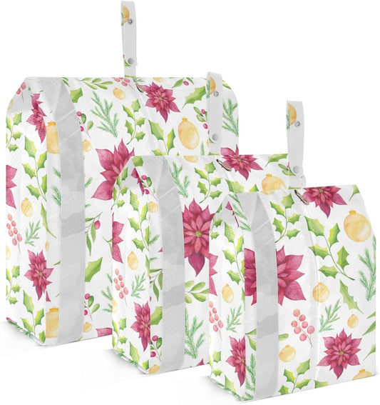 3 Set Travel Packing Cubes For Suitcases Merry Christmas Flowers Red Stackable Closet Organizer Bag For Traveling Storage And Organization