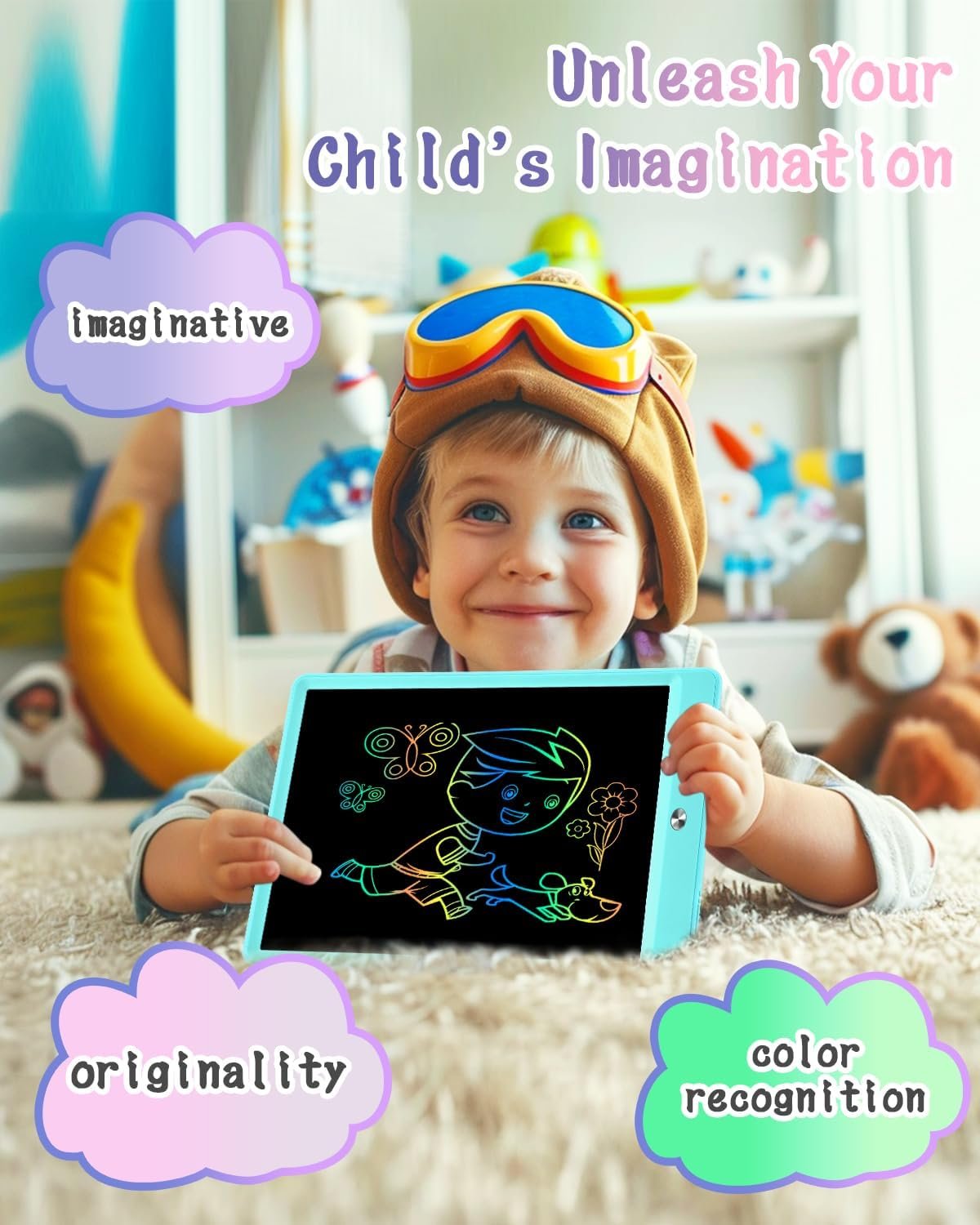 Gifts for Girls Boys, Toddles Colorful Doodle Board Drawing Tablet, 10 inch Writing Board, Educational Learning Toys Travel Gifts for Kids Age 3-9 Years, Kids Toys Portable in Car Airplane