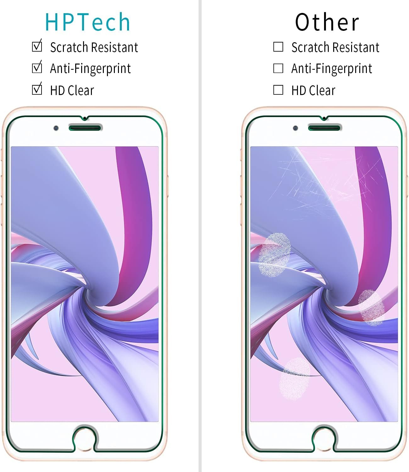 [2-Pack] HPTech Screen Protector For iPhone 8 Plus, iPhone 7 Plus, iPhone 6S Plus, iPhone 6 Plus Tempered Glass Film (5.5-Inch) Case Friendly, Bubble Free, Easy Installation