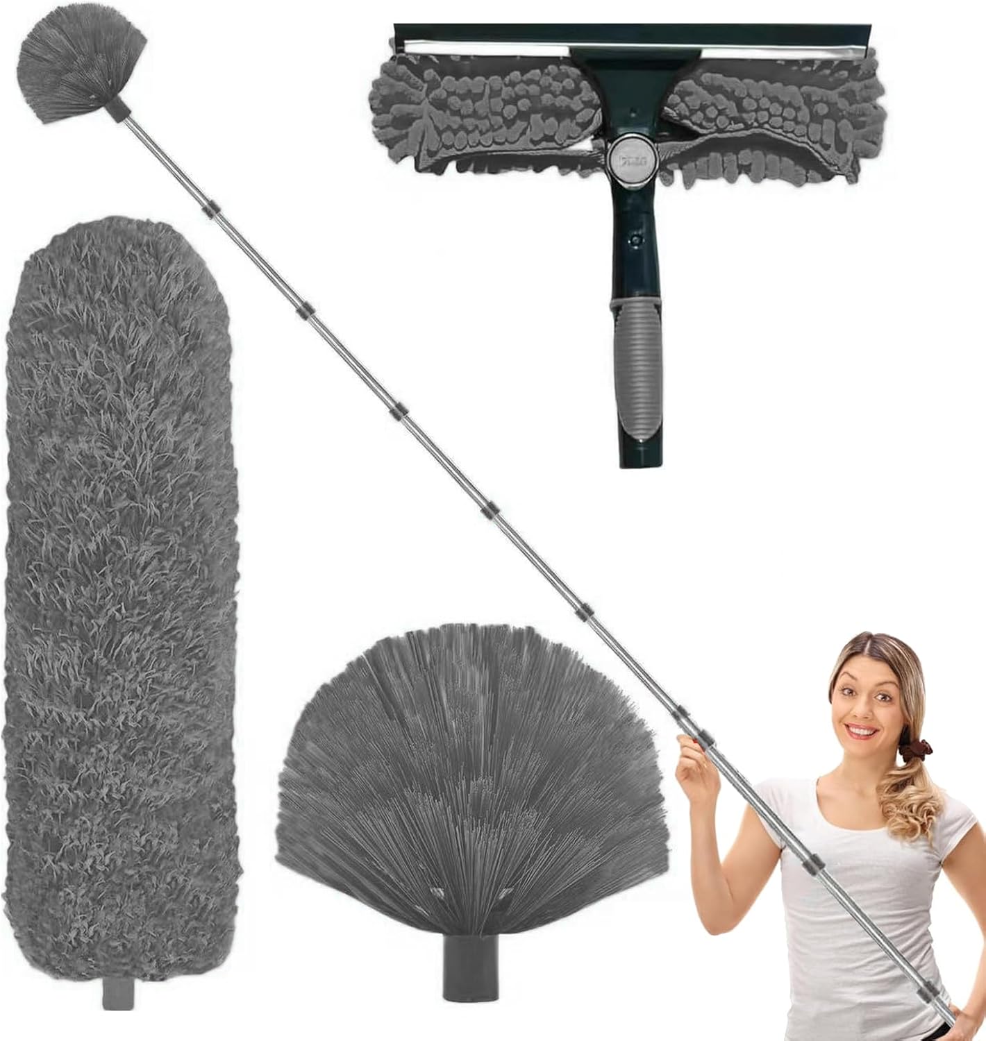 Ergonomic High Duster with Microfiber Head and Long Handle, Multin Function Cobweb Cleaner Ideal for Reaching Shelves, Walls, Essential Dusting Tool Home Cleaning Tasks