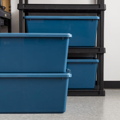 IRIS USA 86.1L Stackable Plastic Storage Bins with Lids and Latch Buckles, 4 Pack - Navy, Large Containers for Home Office Organization