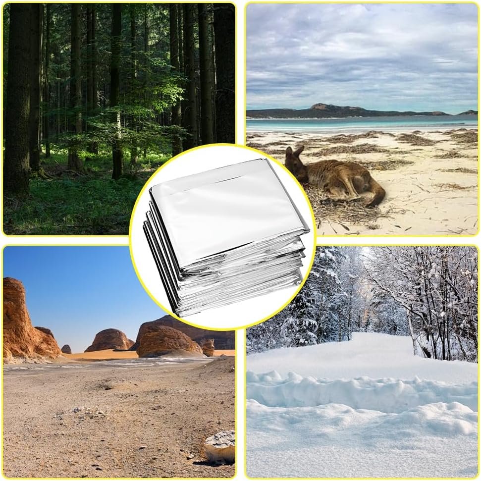 10 pcs Emergency Blankets,Collapsible, Disposable Mantle. Compact and Easy to Carry,Space Blanket Survival Kits, Camping Covering,for Outdoors, Hiking, Survival, Marathons or First Aid