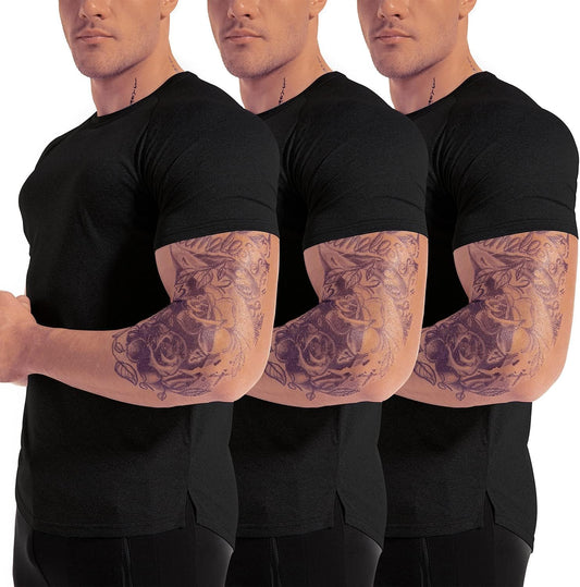 DEHORU 3 Pieces Men's Gym T-Shirt Sports Moisture Wicking Training Short Sleeve Quick Dry