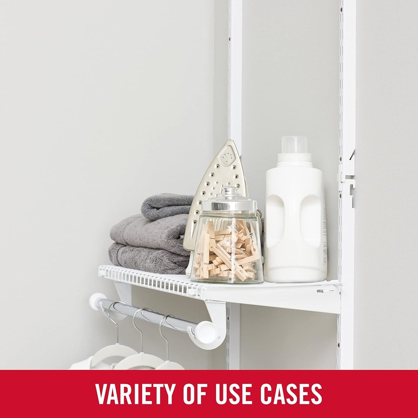 Rubbermaid Configurations Custom Closet Kit 2-4 Ft. Adjustable Metal Wire Shelving White Finish Expandable Organization System Hardware Included for Home Closet/Pantry/Laundry/Mudroom